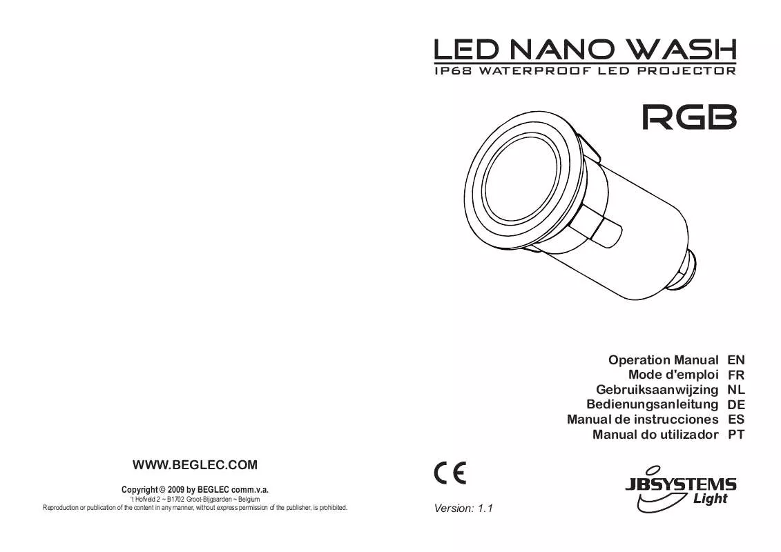 Mode d'emploi JBSYSTEMS LIGHT LED NANO WASH RGB