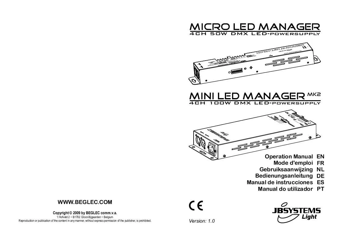 Mode d'emploi JBSYSTEMS LIGHT MICROL LED MANAGER