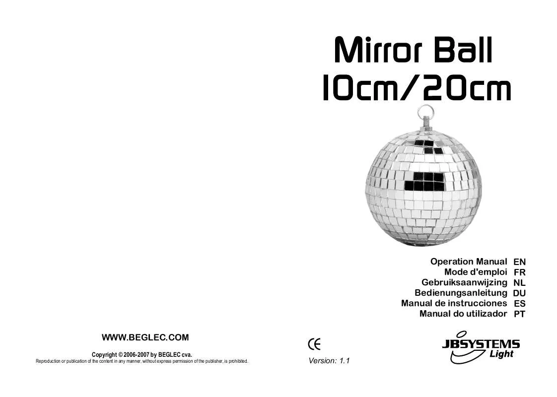 Mode d'emploi JBSYSTEMS LIGHT MIRROR BALL 20CM