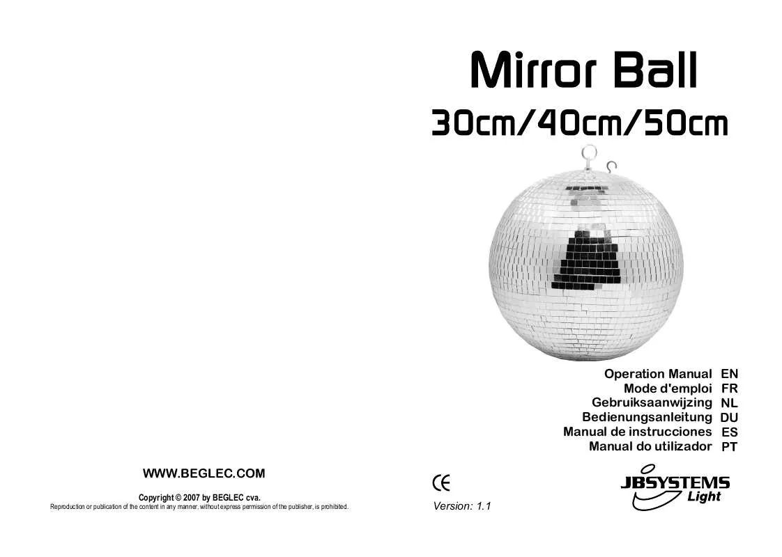 Mode d'emploi JBSYSTEMS LIGHT MIRROR BALL 50CM