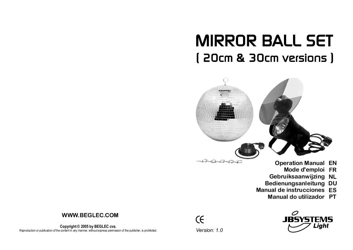 Mode d'emploi JBSYSTEMS LIGHT MIRROR BALL SET