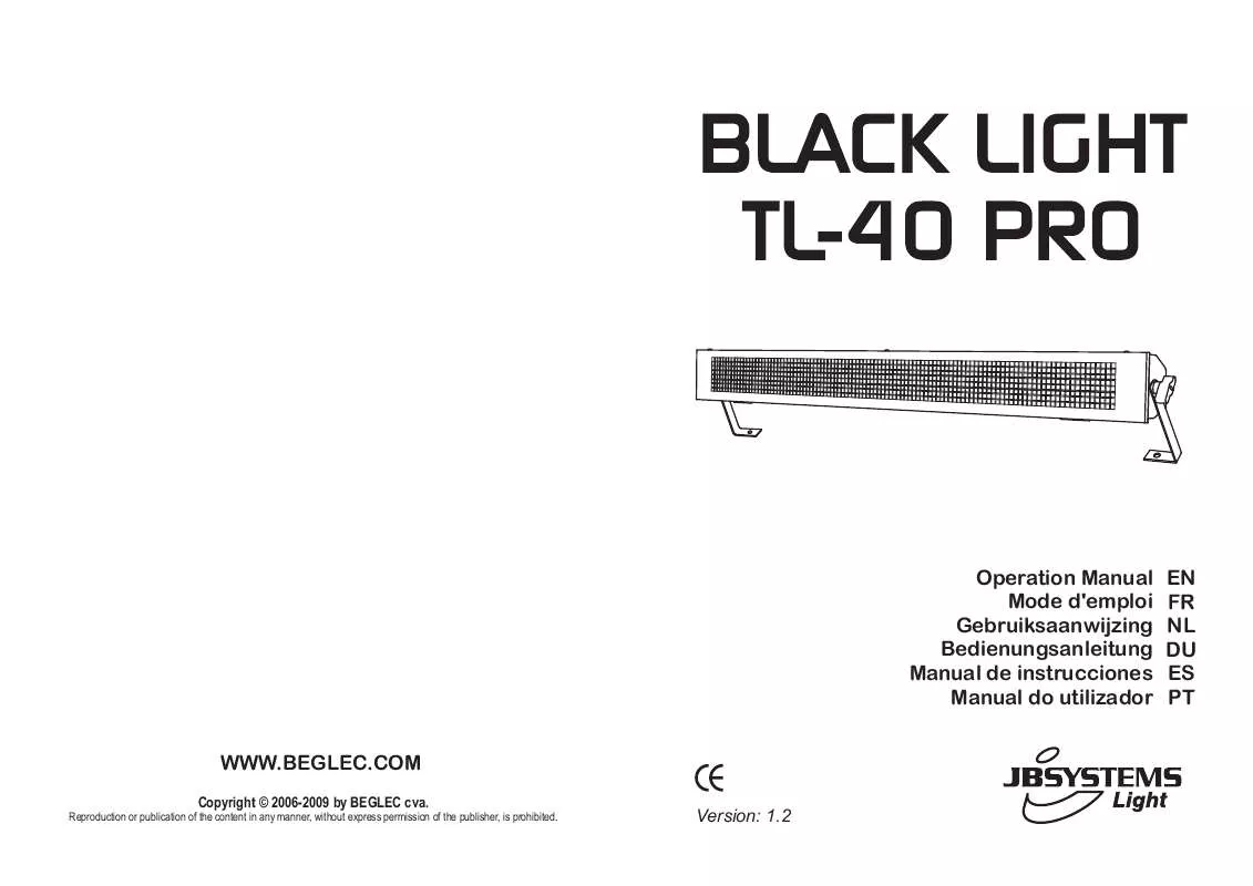 Mode d'emploi JBSYSTEMS BLACK LIGHT TL-40PRO