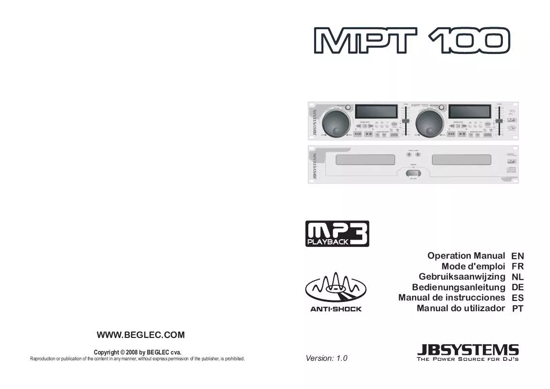 Mode d'emploi JBSYSTEMS MPT 100