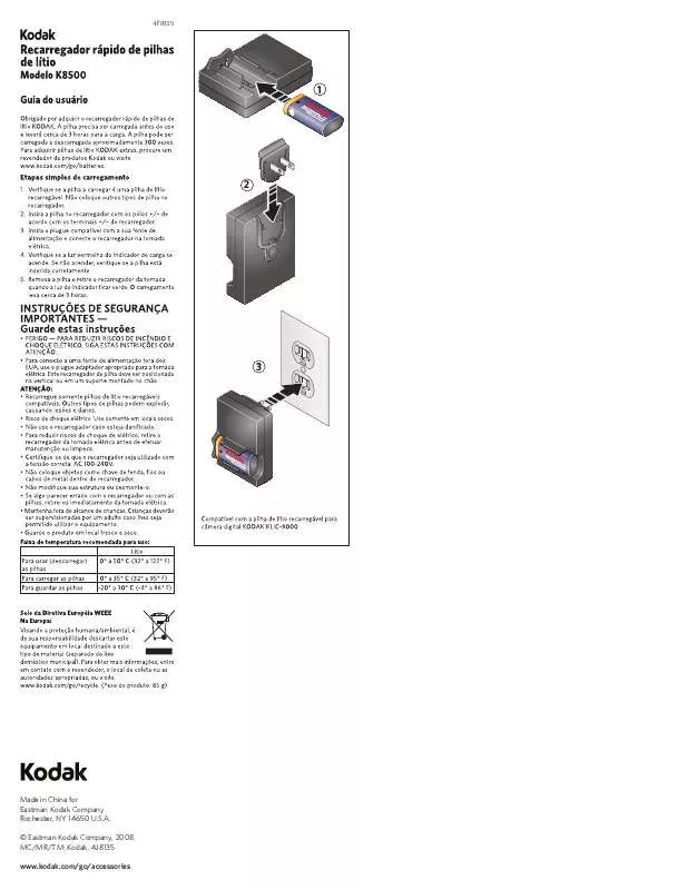 Mode d'emploi KODAK LI-ION RAPID BATTERY CHARGER K8500