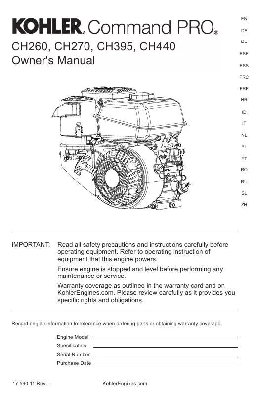 Mode d'emploi KOHLER CH 260