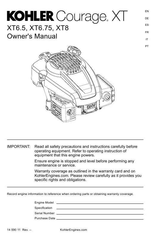 Mode d'emploi KOHLER XT8