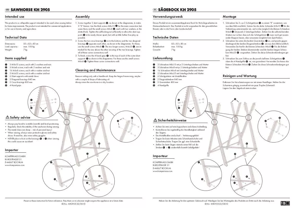 Mode d'emploi KOMPERNASS KH 2905 SAWHORSE