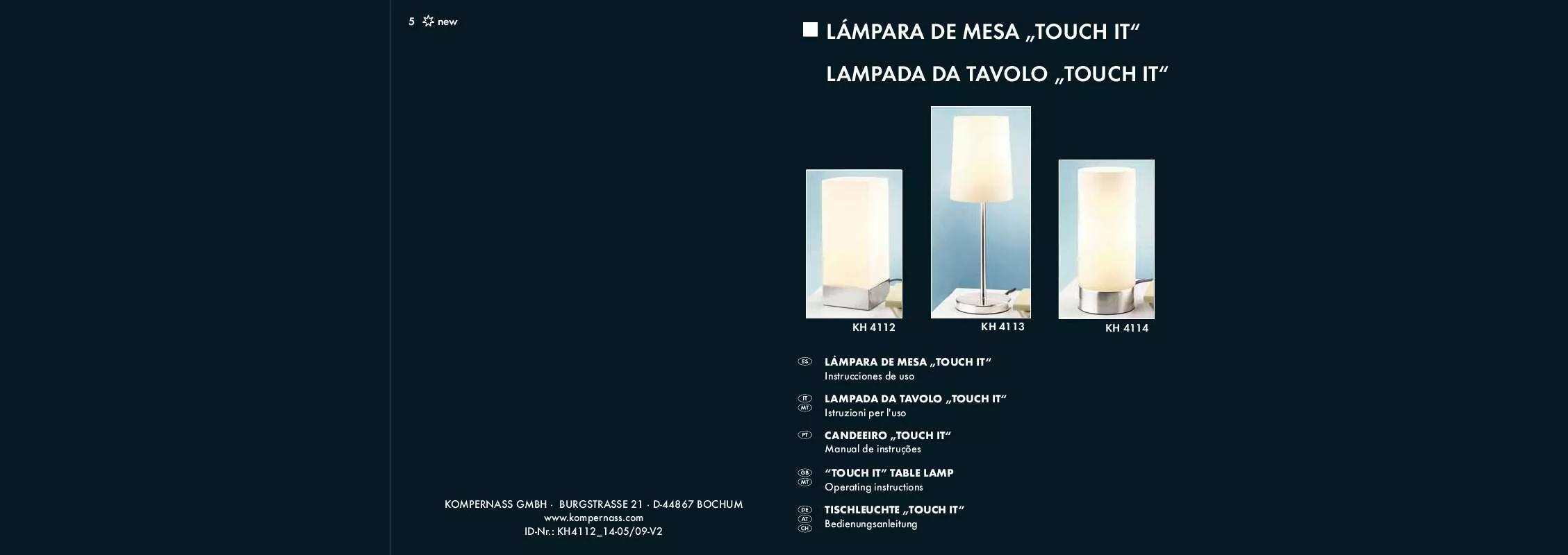 Mode d'emploi KOMPERNASS KH 4113 TOUCH IT TABLE LAMP @