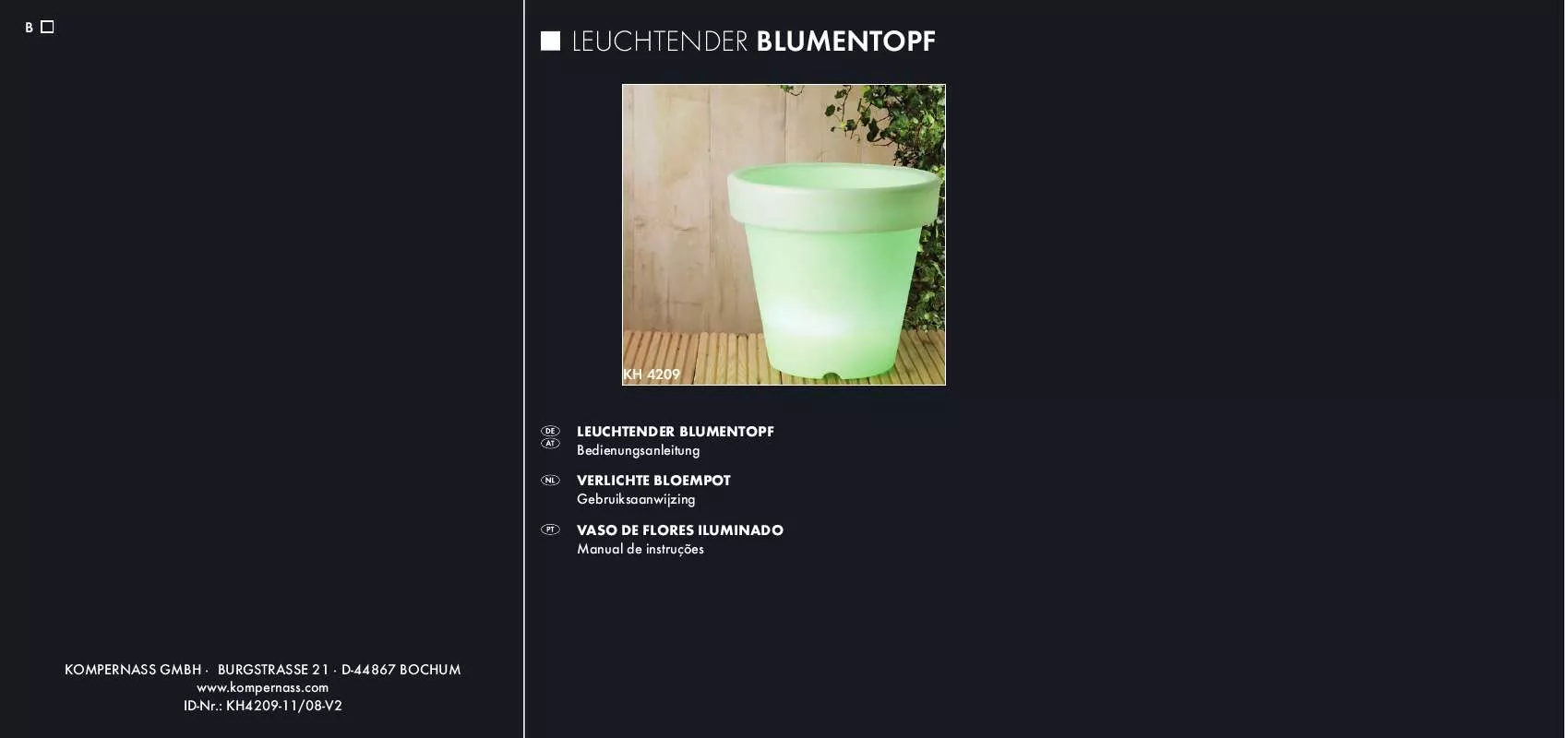 Mode d'emploi KOMPERNASS KH 4209 ILLUMINATED FLOWER POT