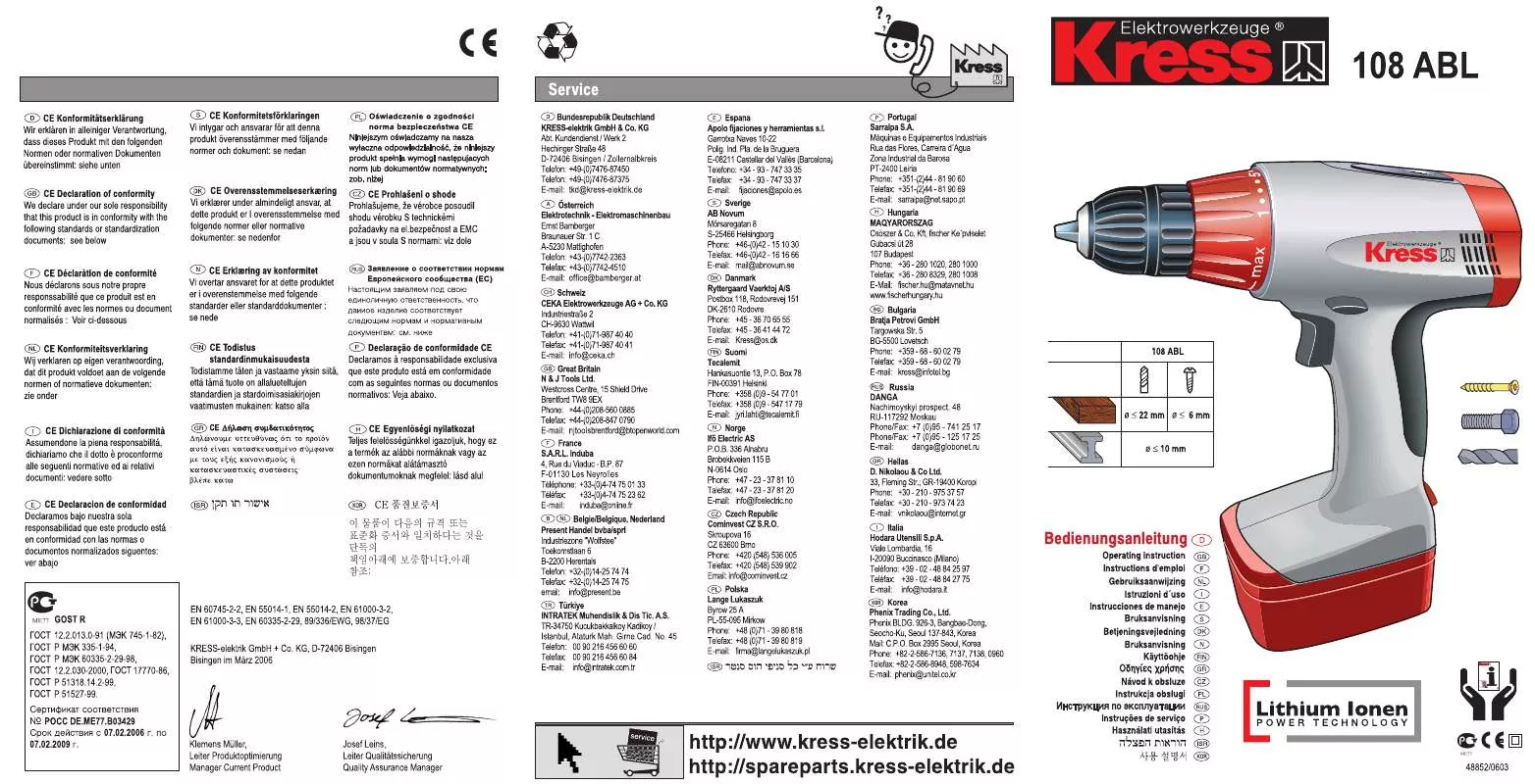 Mode d'emploi KRESS 108 ABL