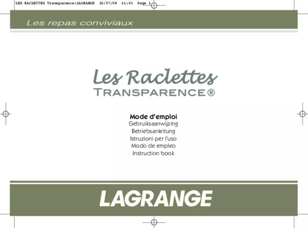 Mode d'emploi LAGRANGE RACLETTE 2 TRANSPARENCE