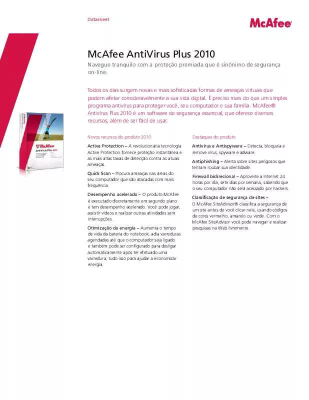 Mode d'emploi MCAFEE ANTIVIRUS PLUS 2010