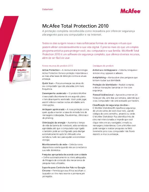 Mode d'emploi MCAFEE TOTAL PROTECTION 2010
