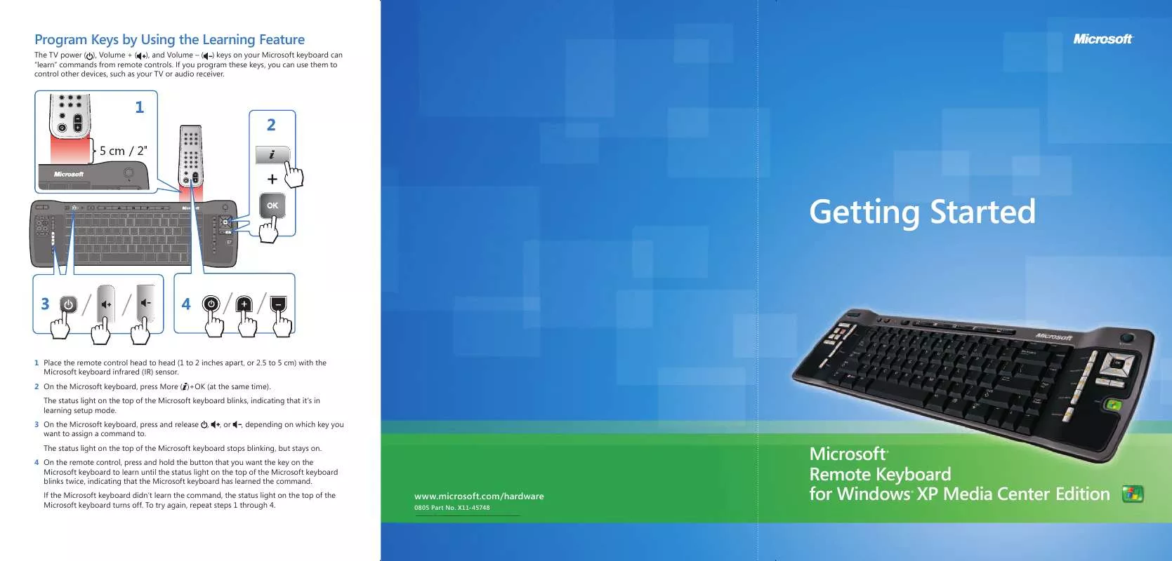 Mode d'emploi MICROSOFT REMOTE KEYBOARD FOR WINDOWS XP MEDIA CENTER EDITION