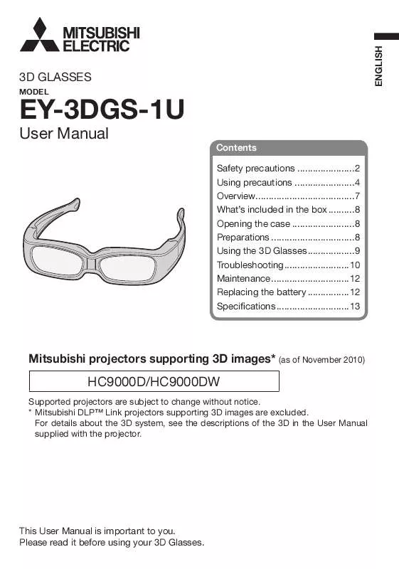 Mode d'emploi MITSUBISHI EY-3DGS-1U