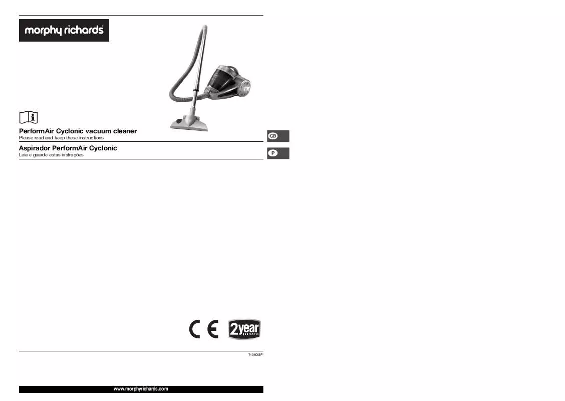 Mode d'emploi MORPHY RICHARDS PERFORMAIR CYCLONIC VACUUM CLEANER