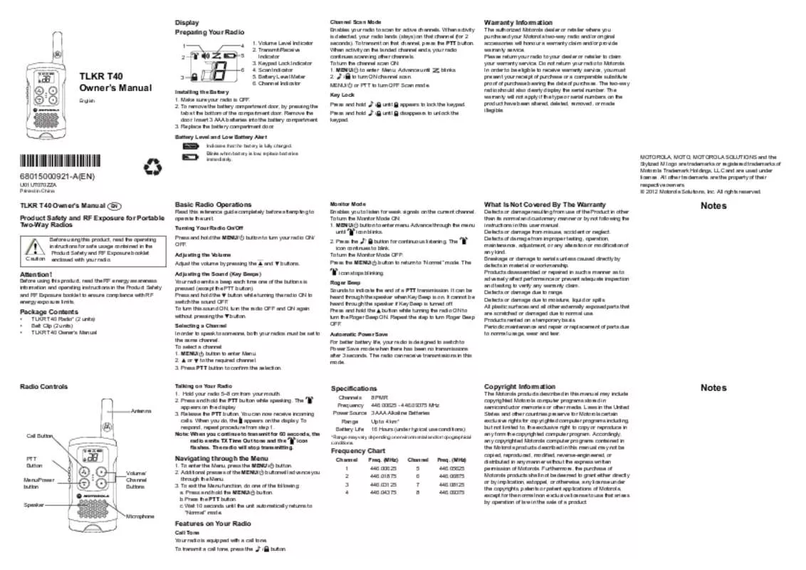 Mode d'emploi MOTOROLA T40