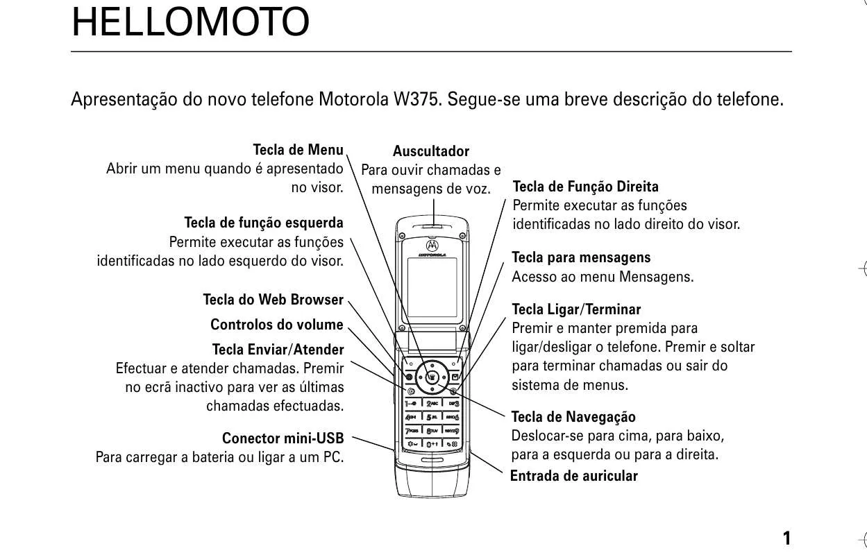 Mode d'emploi MOTOROLA W375 HELLOMOTO