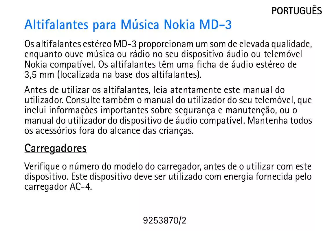 Mode d'emploi NOKIA MD-3