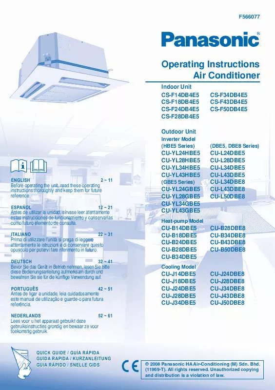 Mode d'emploi PANASONIC CU-B34DBE5