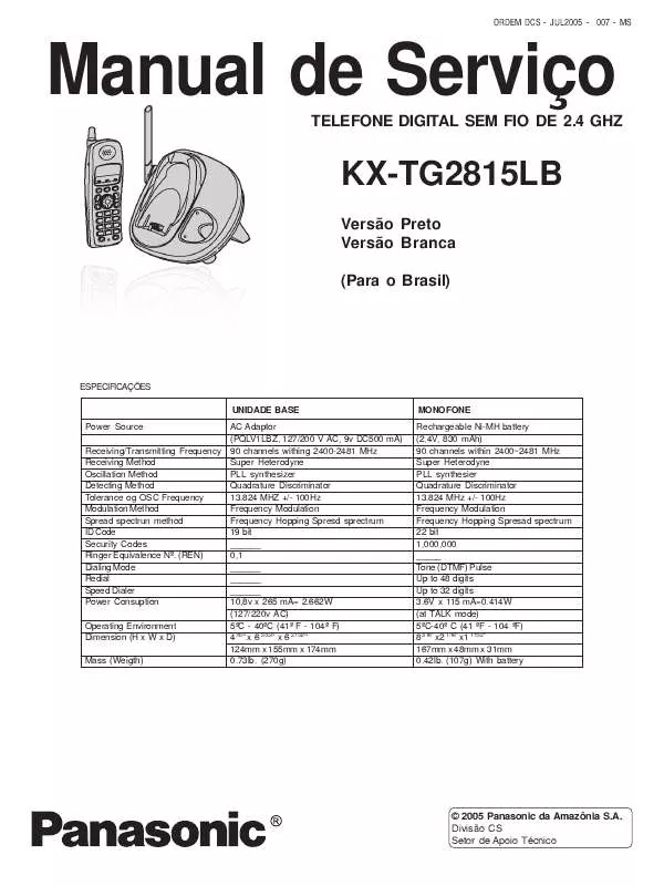 Mode d'emploi PANASONIC KX-TG2815LB