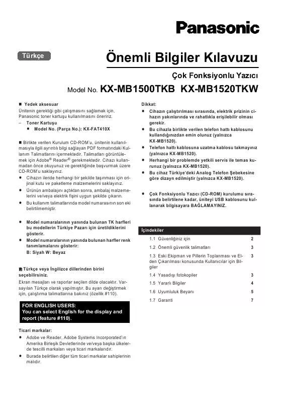 Mode d'emploi PANASONIC KXMB1520TKW