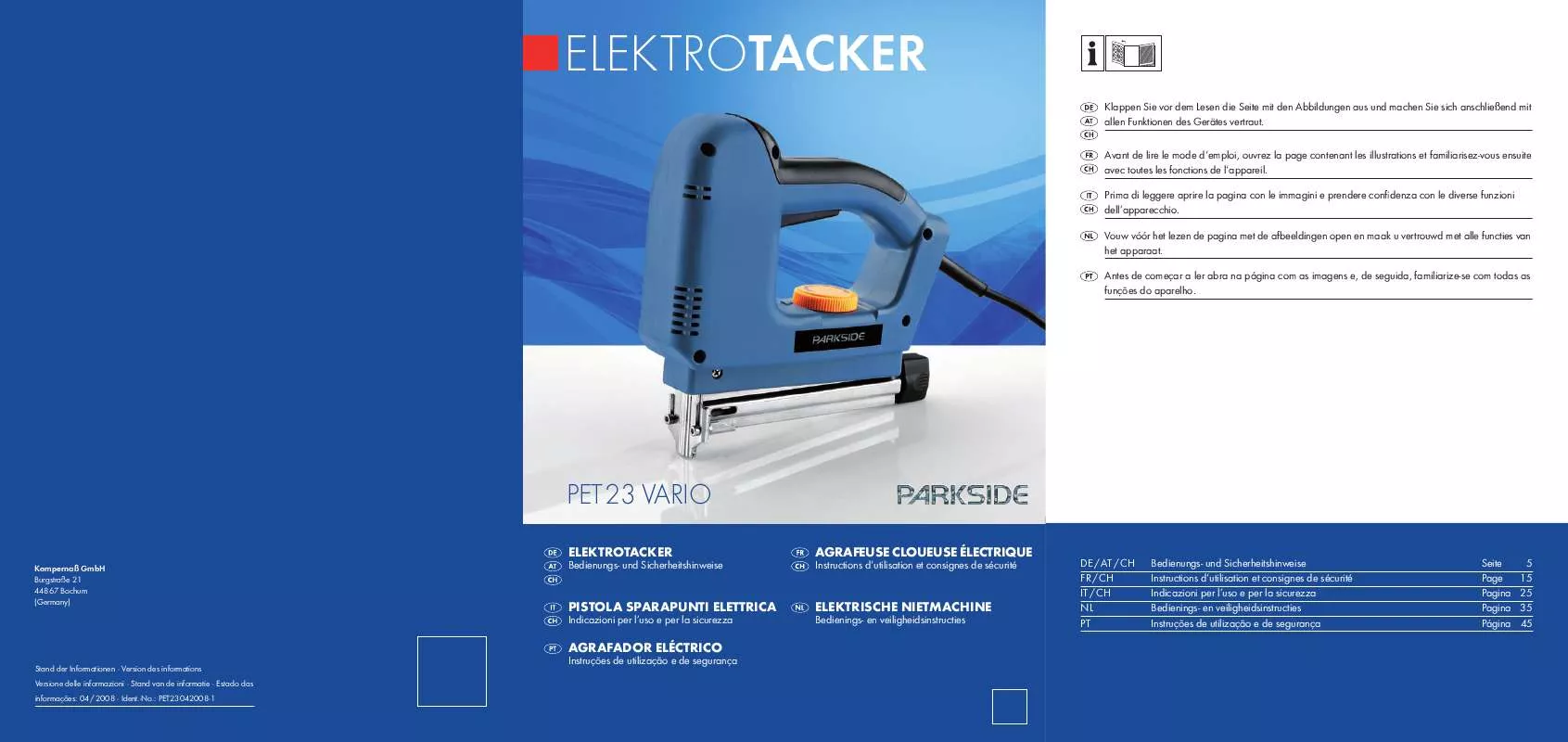 Mode d'emploi PARKSIDE KH 3145 ELECTRIC STAPLE GUN