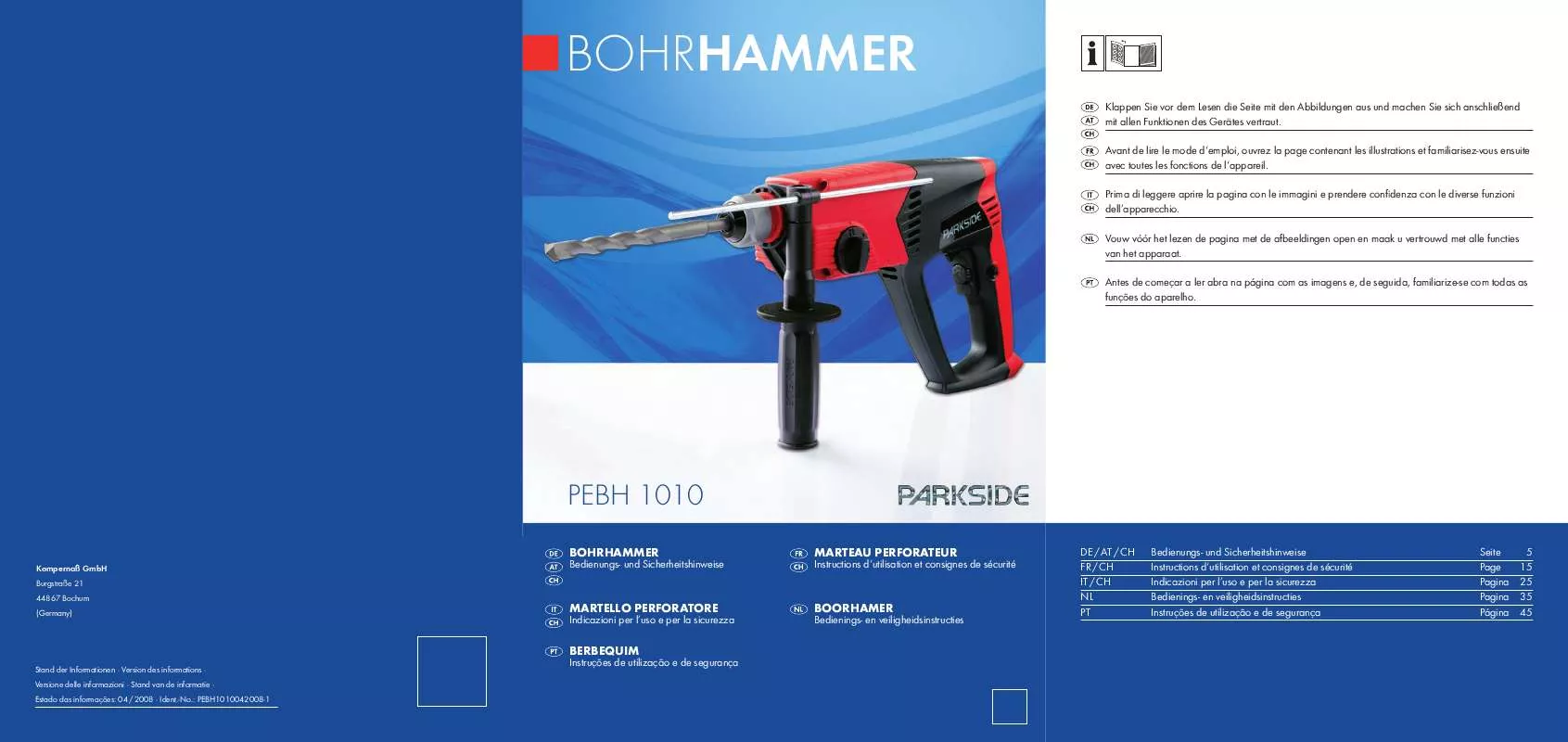 Mode d'emploi PARKSIDE KH 3162 HAMMER DRILL