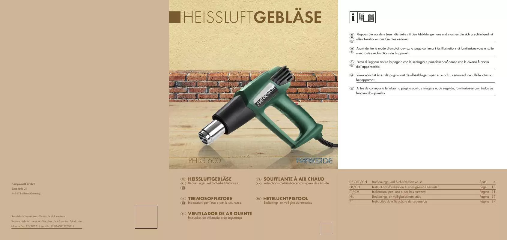 Mode d'emploi PARKSIDE KH 3166 HOT AIR GUN