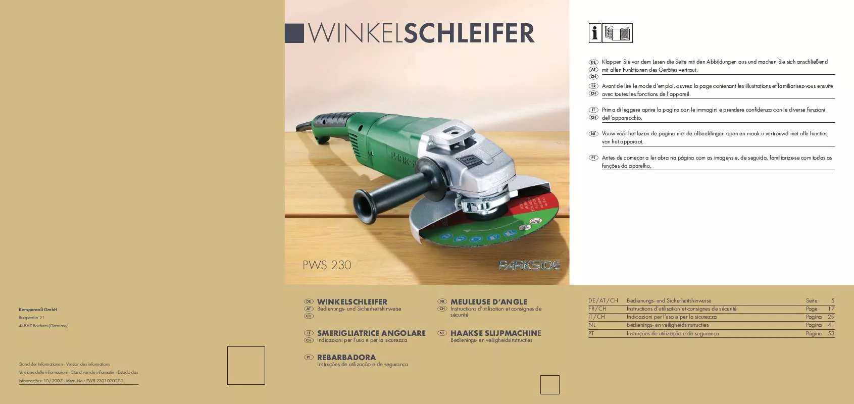 Mode d'emploi PARKSIDE KH 3177 ANGLE GRINDER