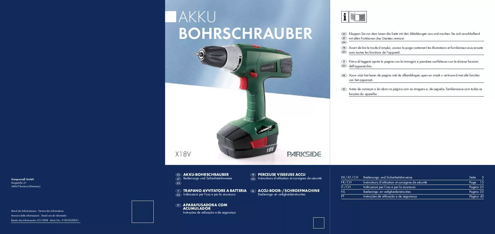 Mode d'emploi PARKSIDE KH 3188 2 SPEED CORDLESS DRILL