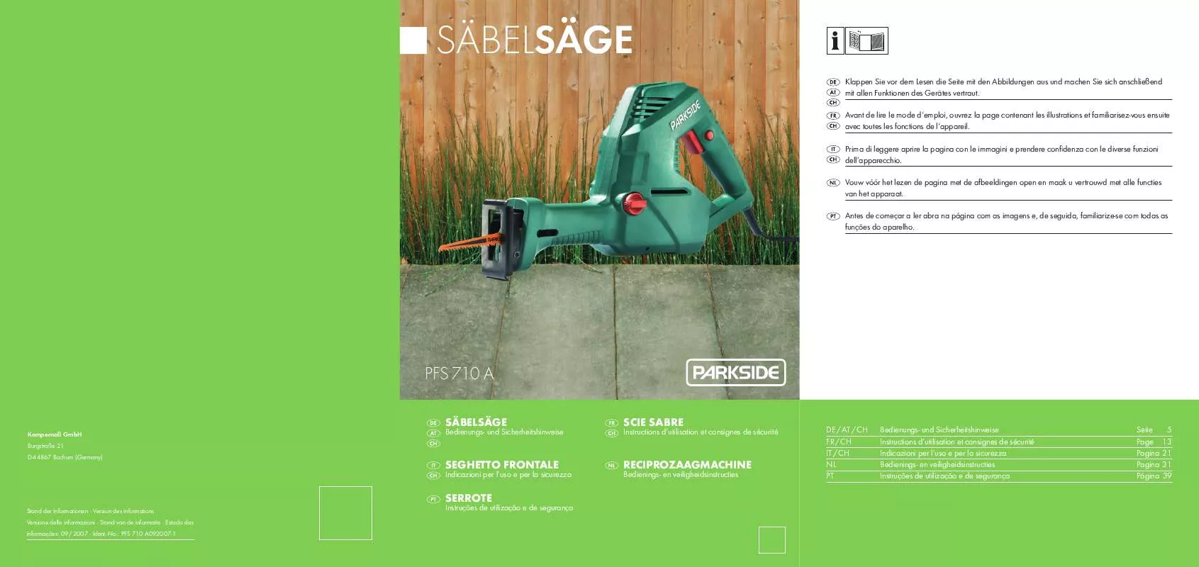 Mode d'emploi PARKSIDE KH 3189 SABRE SAW