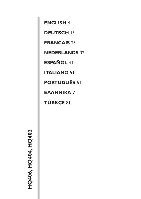 Mode d'emploi PHILIPS HQ406