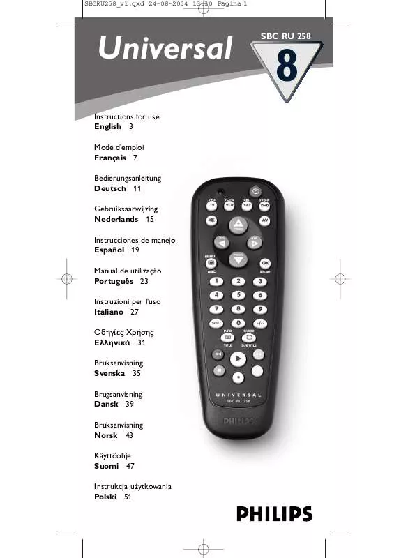 Mode d'emploi PHILIPS SBCRU258-00H