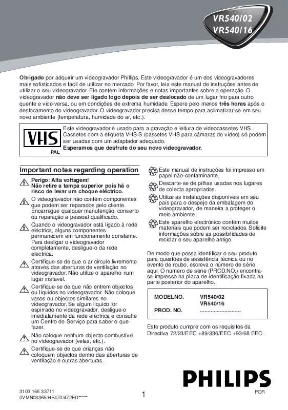 Mode d'emploi PHILIPS VR540