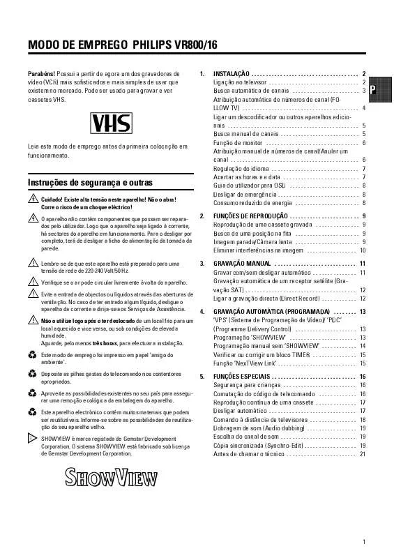 Mode d'emploi PHILIPS VR800