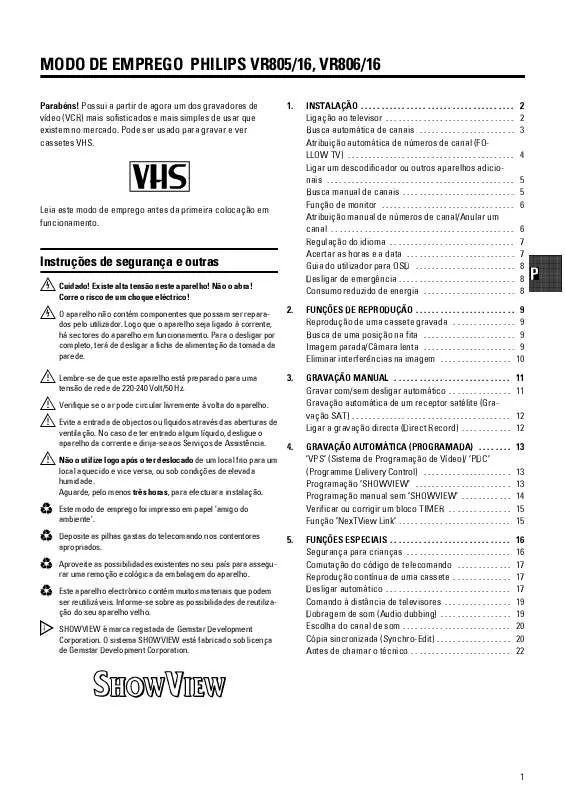 Mode d'emploi PHILIPS VR805