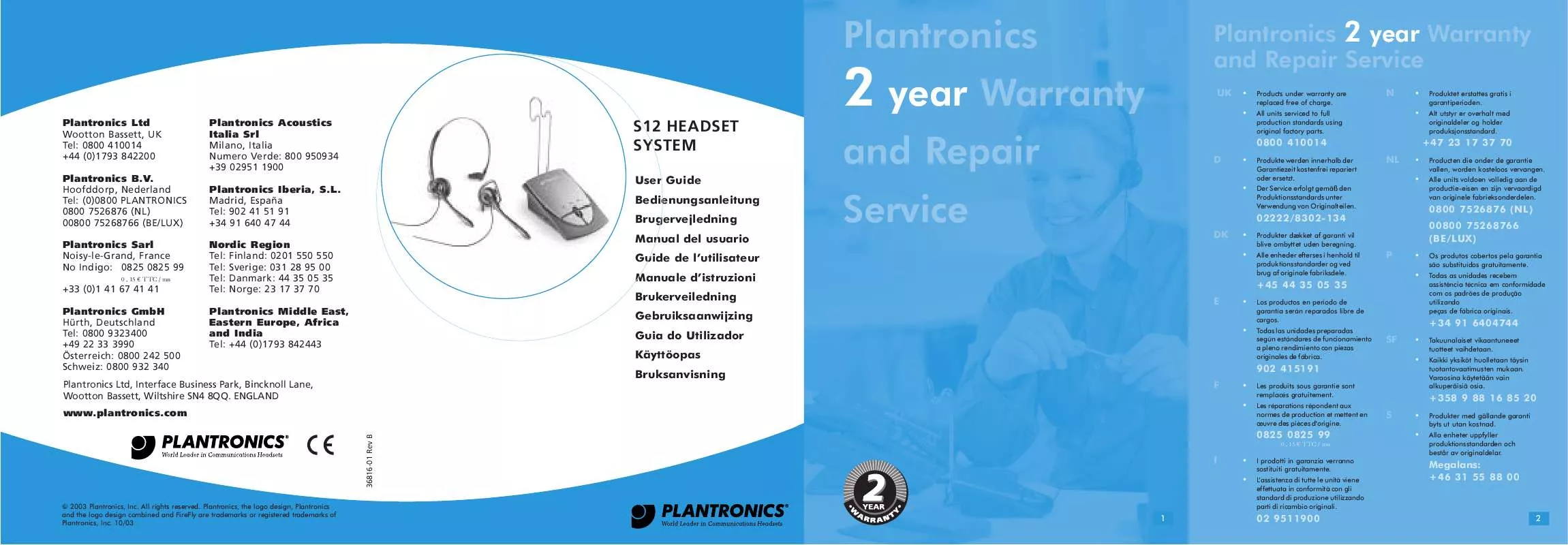 Mode d'emploi PLANTRONICS S12