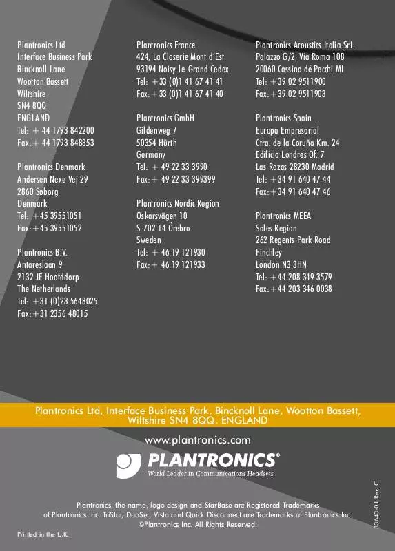 Mode d'emploi PLANTRONICS TRISTAR