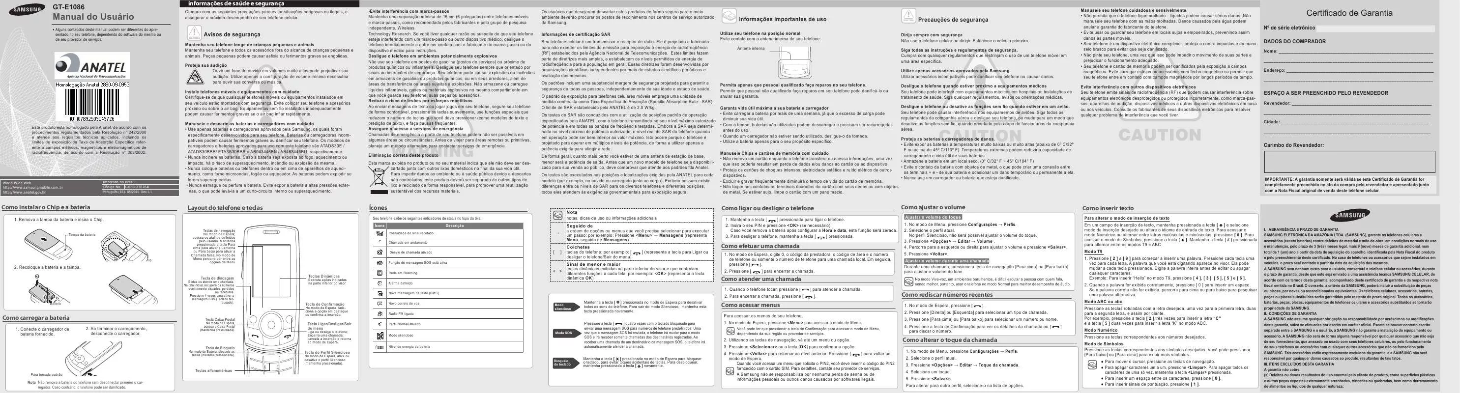 Mode d'emploi SAMSUNG GT-E1086L/A