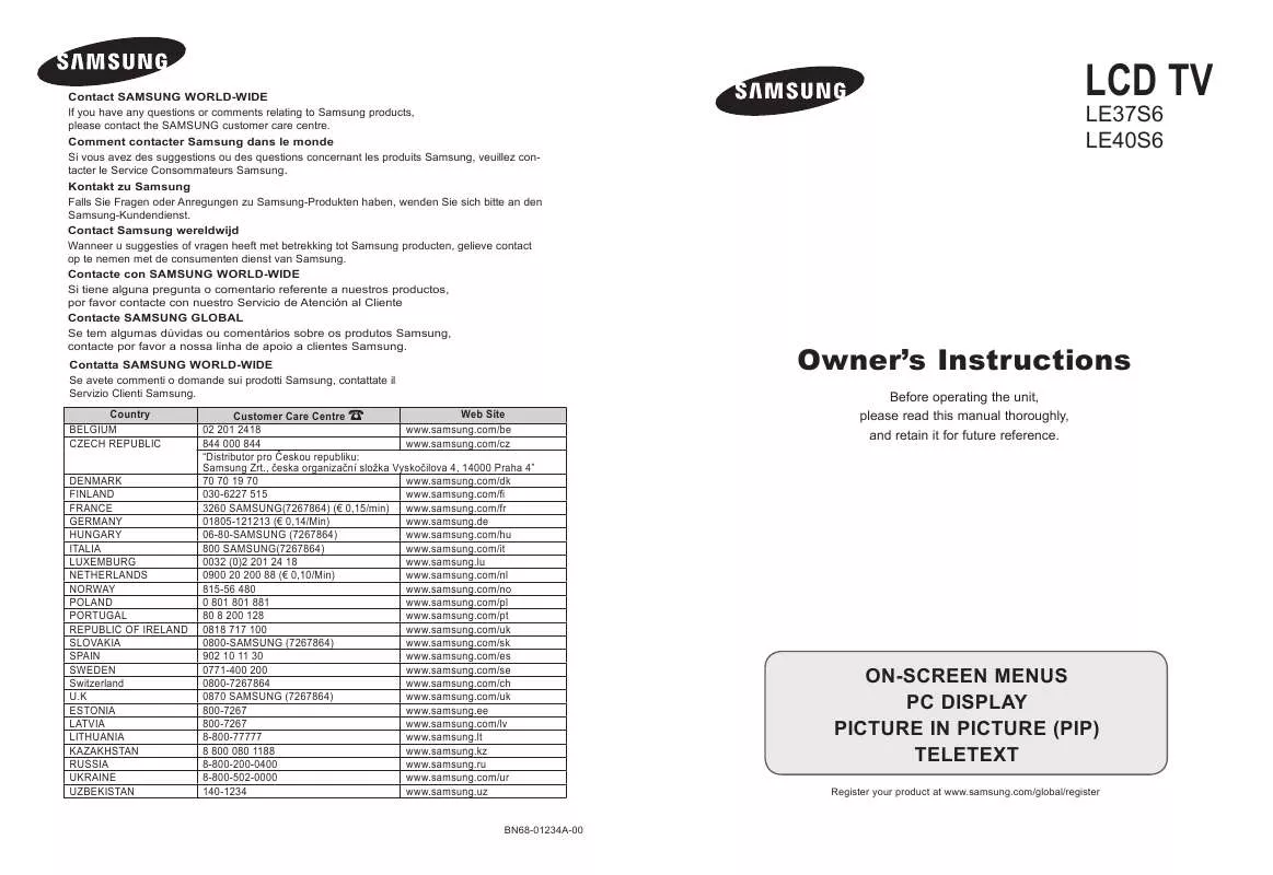 Mode d'emploi SAMSUNG LE-37S62B