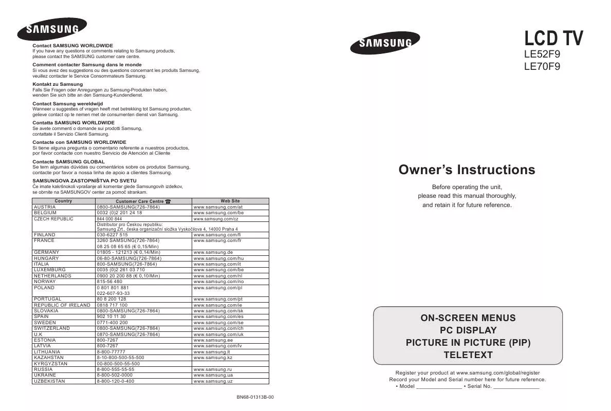 Mode d'emploi SAMSUNG LE52F96BD