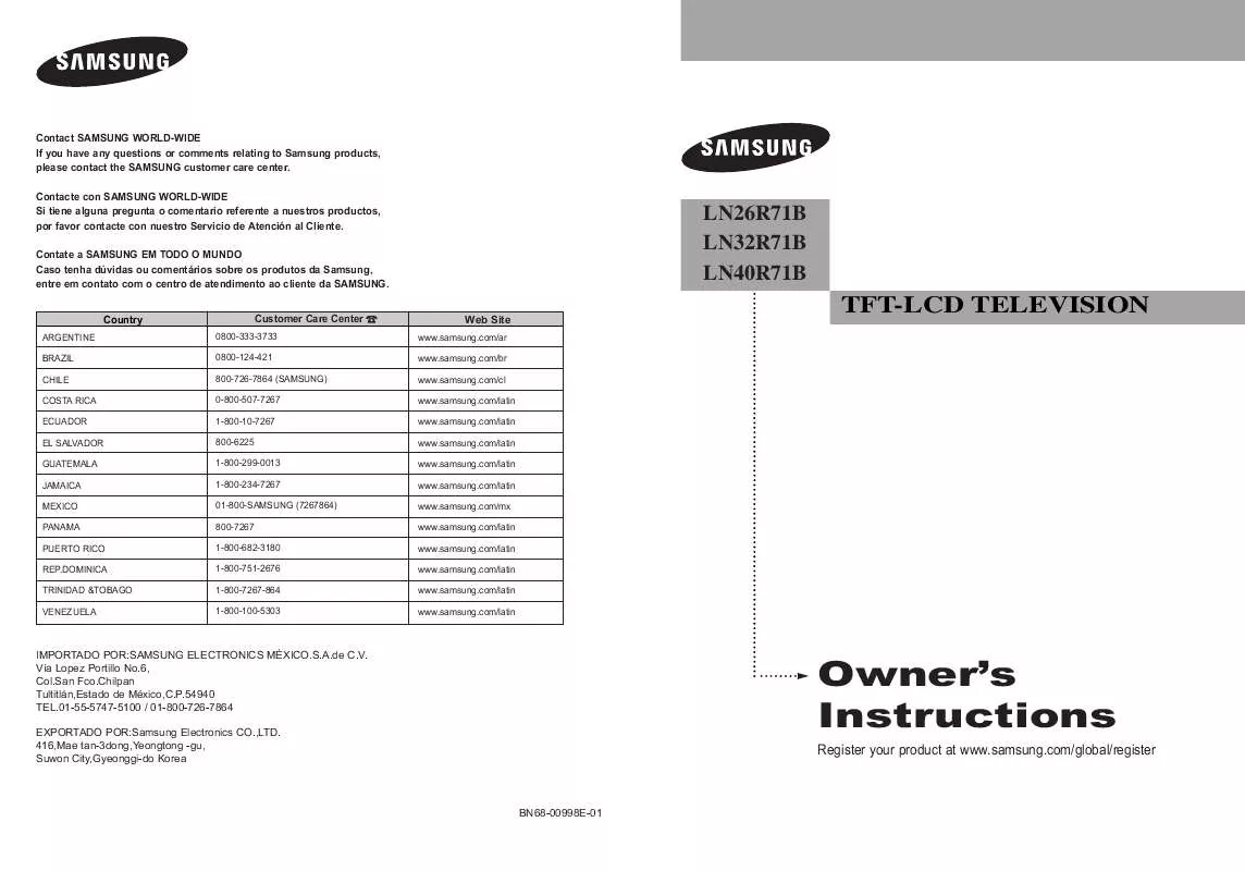 Mode d'emploi SAMSUNG LN26R71B