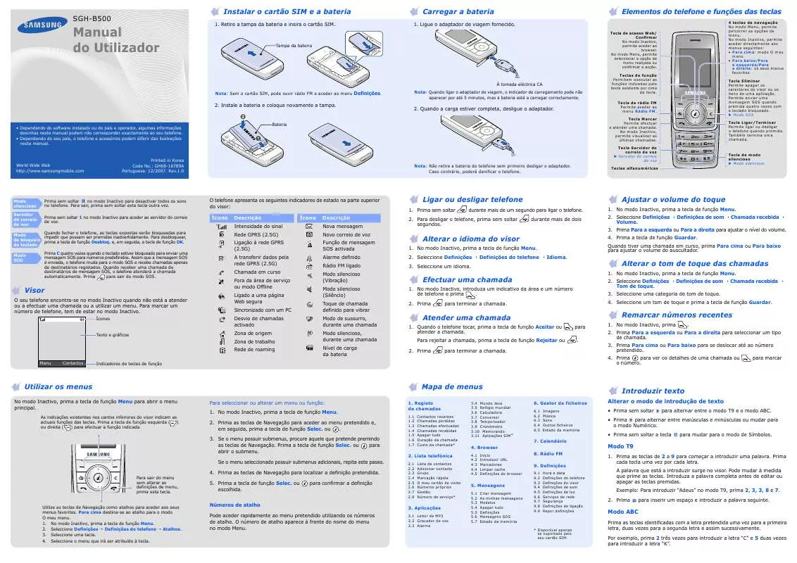 Mode d'emploi SAMSUNG SGH-B500