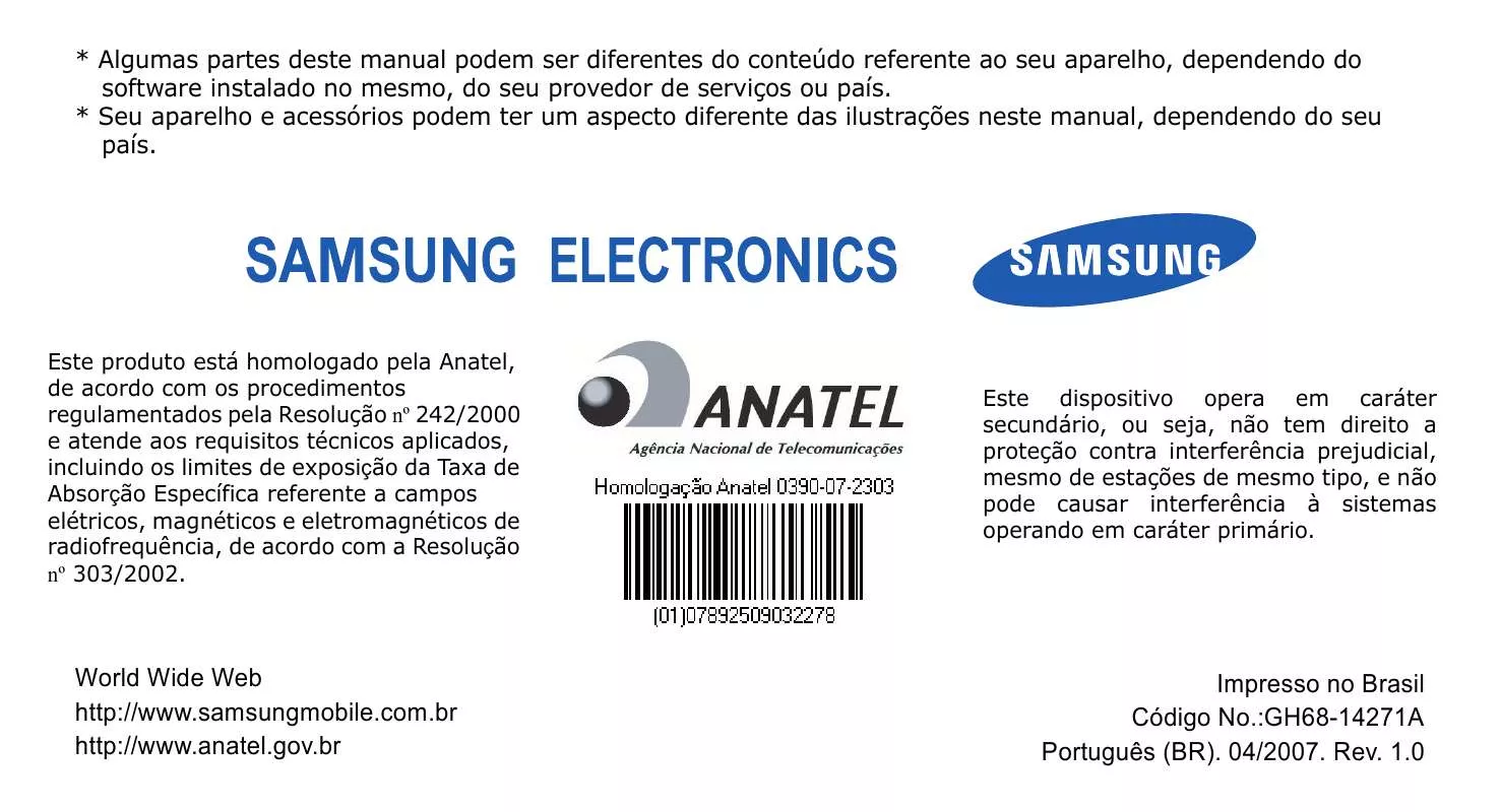 Mode d'emploi SAMSUNG SGH-E570L