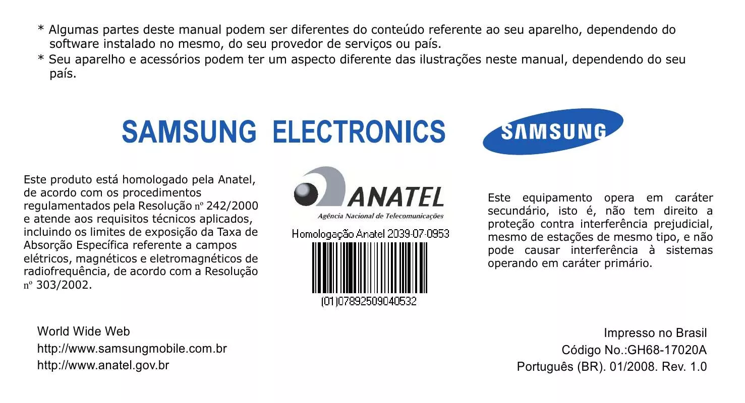 Mode d'emploi SAMSUNG SGH-G600