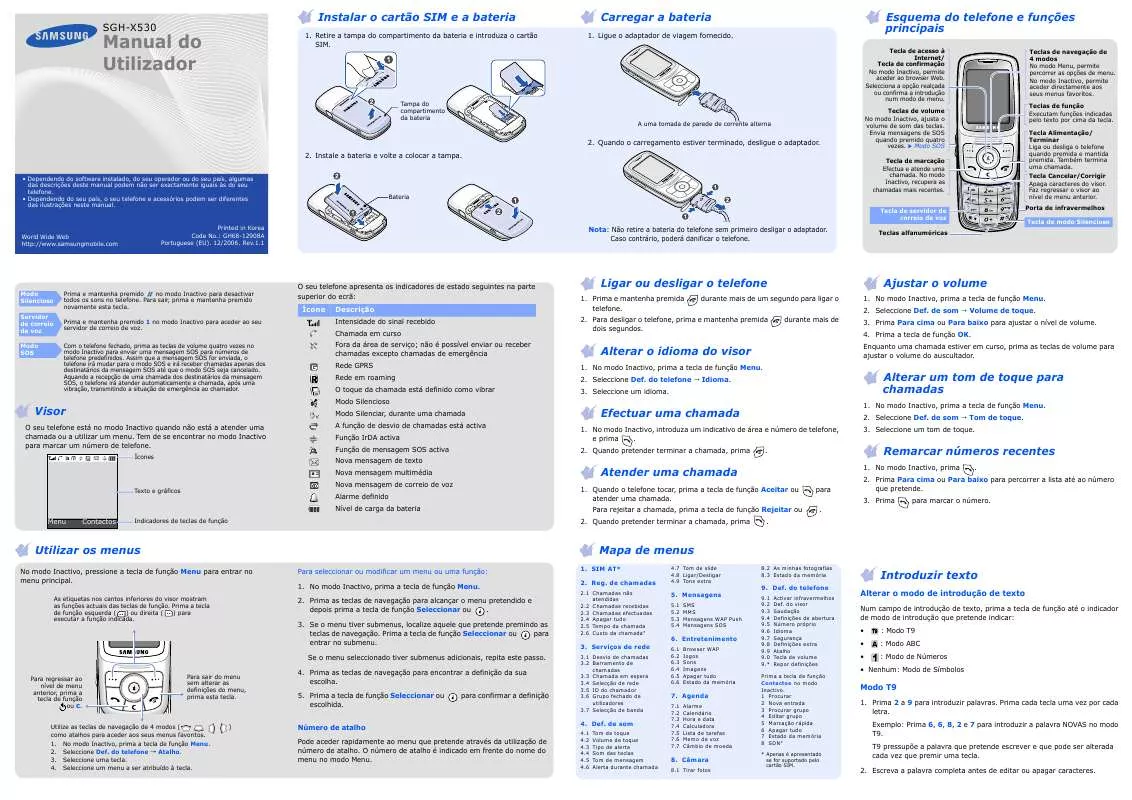 Mode d'emploi SAMSUNG SGH-X530