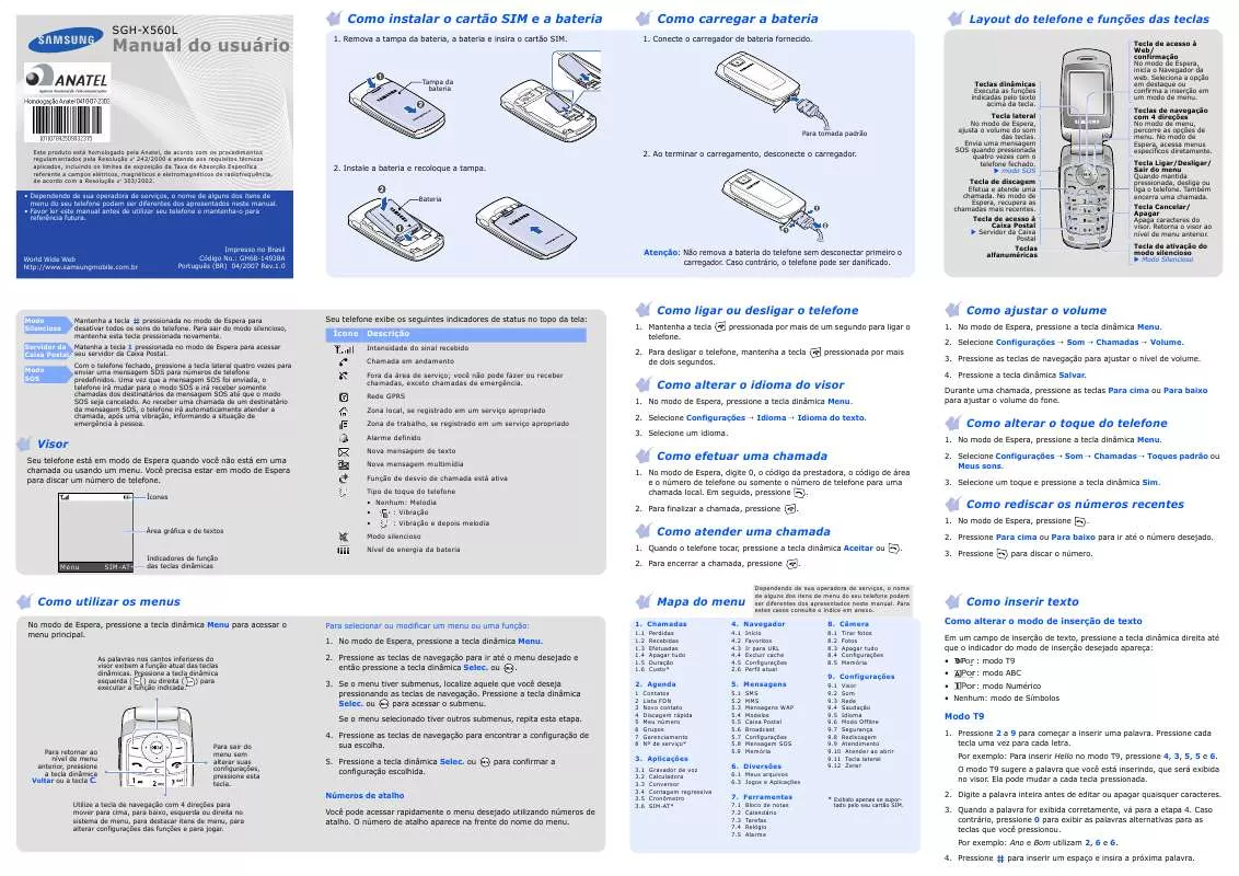 Mode d'emploi SAMSUNG SGH-X560L