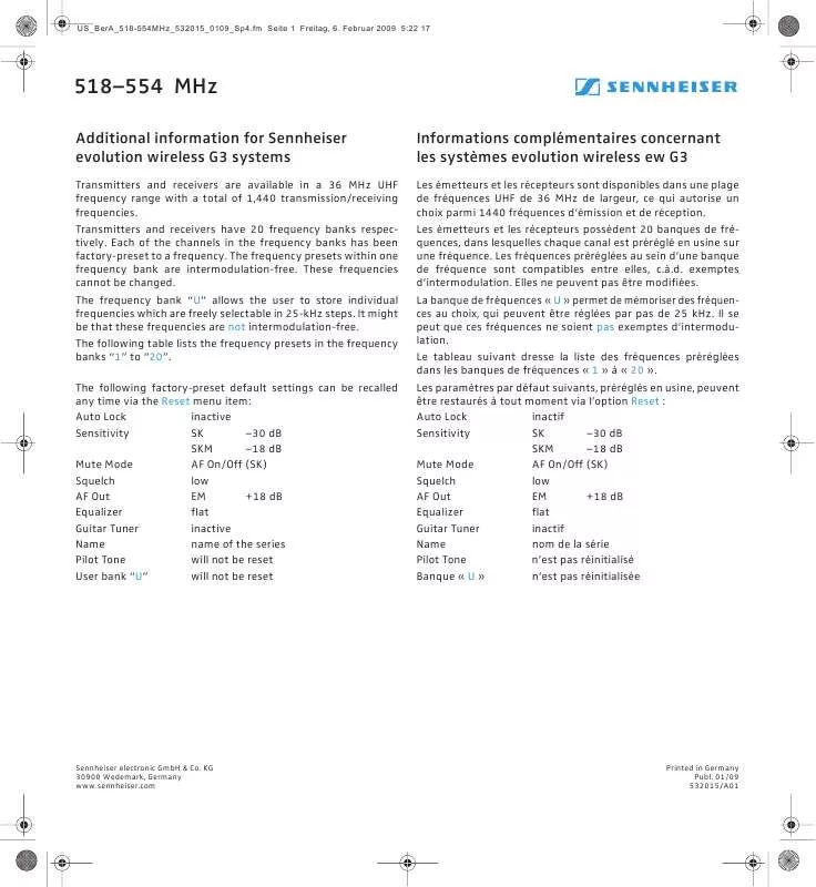 Mode d'emploi SENNHEISER EW 110 G3