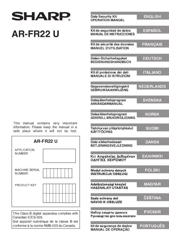 Mode d'emploi SHARP AR-FR22U